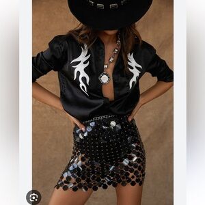 Danica black button up western top